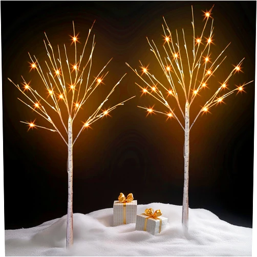 TW SHINE 2 Pack Lighted Birch Tree, 4 FT Total 96 LED Pre-lit Artificial Christmas Trees for Thanksgiving Christmas Decorations Indoor Outdoor Home Festival Wedding Party, Warm White