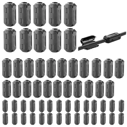 Tamicy 60 Pieces Clip-on Ferrite Ring Core RFI EMI Noise Suppressor Cable Clip for 3mm/ 5mm/ 7mm/ 9mm/ 13mm Diameter/Video Cable Power Cord (Black)
