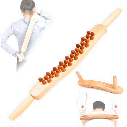 InfiniteRelax 34 Beads Wood Therapy Massage Tools Body Guasha Tools Mountable Wood Stick Massage Tool, 34 Beads Gus Sha, lymphatic drainage massager