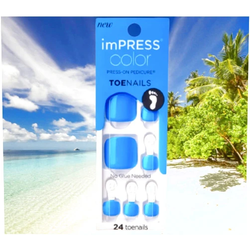 Impress Kiss Color Press-On Bright Shiny Neon Blue Pedicure Toe Nails IMT504X Dreamer