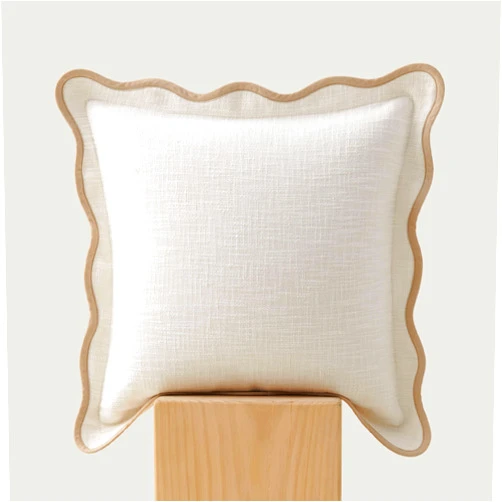 Double Stitch by Bedsure Double Stitch Scalloped Throw Pillow Covers - 100% Cotton Decorative Boho Pillow Covers 20 x 20, Made in India, Square Cushion Case, Modern Home Decor for Couch Sofa Living Room, Cream