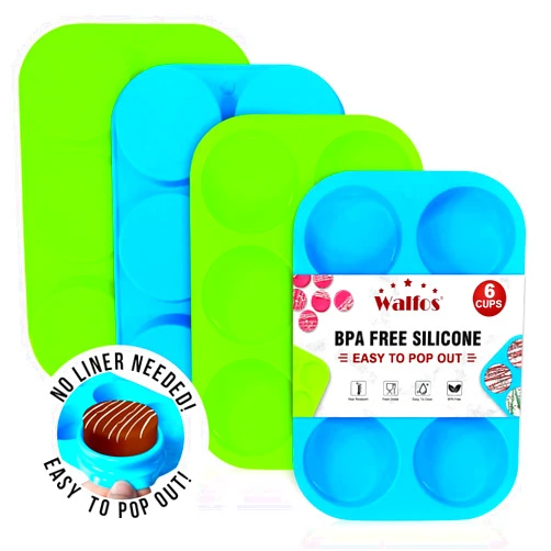 Walfos Oreo Molds Silicone, Non-Stick Oreo Cookie Mold, Round Chocolate Covered Oreos Mold for Candy, Cookies, Pudding, Soap, Jello, Set of 4 (Blue/Green)