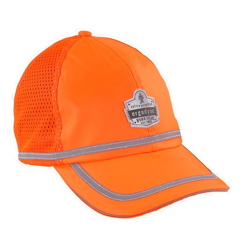 Ergodyne GloWear 8930 High Vis Baseball Hat, Breathable Mesh Paneling, Reflective Trim for Enhanced Visibility,Orange