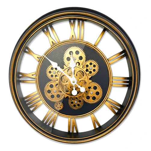 Fzy.bstim Moving Gears Wall Clock for Living Room Decor,Vintage Industrial Steampunk Wall Clock,Large Battery Operated Clock for Home,Bars,Offices,Cafes,Hotel (17inch)