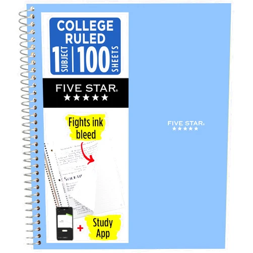 Five Star Spiral Notebook + Study App, 1 Subject, College Ruled Paper, 8.5