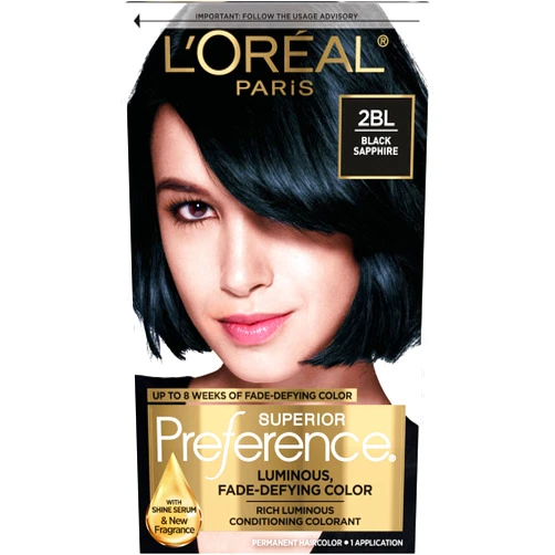 L’Oréal Paris L'Oreal Paris Superior Preference Fade-Defying + Shine Permanent Hair Color, 2BL Black Sapphire, Pack of 1, Hair Dye