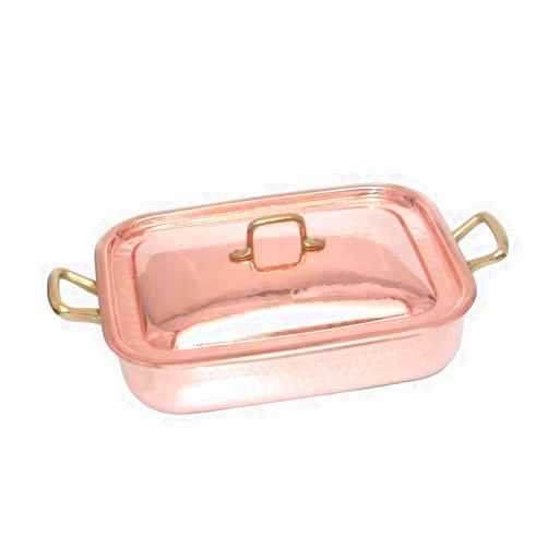 CREARTISTIC Made in Italy Rectangular Copper Oven Tray With Lid -12.6 x9.8 x2.6 inch-3.4 Qt -Professional Tin Plated Copper Oven Tray - Lasagna Pan -Roasting Pan with 2 Handles of1.6 Inch