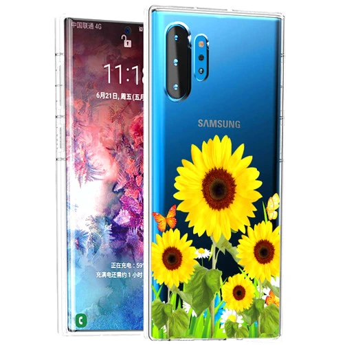 Topeiye Flowers Clear Slim Designed for Galaxy Note 10 Plus Case, Shock-Absorption Floral Flexible Soft TPU Protective Case Cover for Samsung Galaxy Note 10+ / 10 Plus / 5G (Sunflower)