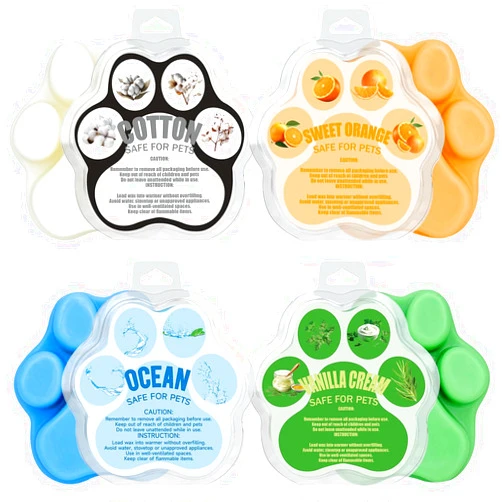 Fasize 4 Pack 3 oz Scented Melting Wax for Candle Warmers, 4 Scents, Cat's Paw Shaped Soy Wax Blocks for Home Odor Removal