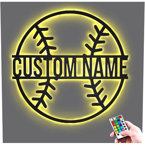 Amabery Baseball Ball Sign Night Light Lamp with Personalized Name Custom Name Baseball Wall Art LED Lamp Gift for Baseball Player, Baseball Lover, Sport Fan, Kids Bedroom Decor (Baseball-3)