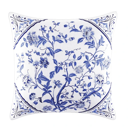 Laura Ashley Throw Pillow with Envelope Closure, Elegant Home Decor for Bed or Sofa, 1 Count (Pack of 1), Charlotte Blue/White, 16