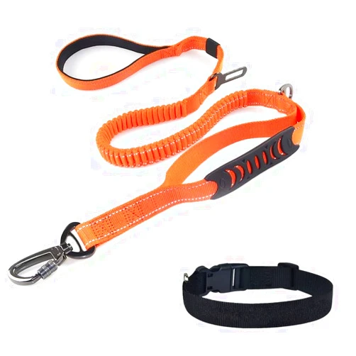 Misthis Bungee Dog Leash for Walking - 4-6FT Heavy Duty Dog Leash with Highly Reflective Threads and Buffer for Medium and Large Dogs,Durable Car Seat Belt (Orange)