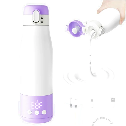 Barchrons Portable Bottle Warmer, 9000mAh Baby Bottle Warmer for Breastmilk with Timer & Accurate Temperature Control, Bottle Warmer for Travel On-The-Go 12oz Larger Capacity - Purple