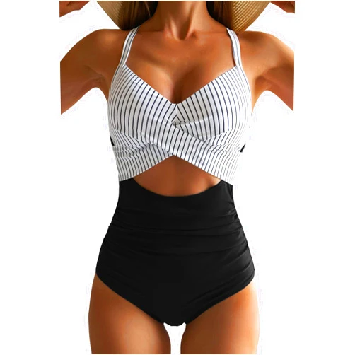 Eomenie Women's One Piece Swimsuits Tummy Control Cutout High Waisted Bathing Suit Wrap Tie Back 1 Piece Swimsuit