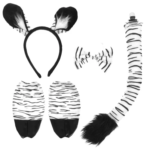 JOINPAYA 1set Zebra Costume Set: Cute Zebra Costume Zebra Ears Headband Tail Bowtie Glove for Dress Up Accessories