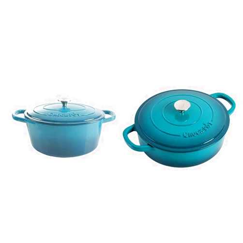 Crock-Pot Artisan Oval Enameled Cast Iron Dutch Oven and Braiser Bundle, 7-Quart and 5-Quart, Teal Ombre