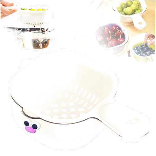 Runsgo Kitchen Dual-Layer Draining Basket With Handle,2024 New Handy Mini Berry And Tomato Washer,Double-Layer Design,Lock Design,Double Drain Plastic Fruit Washing Strainer Bowl (Off-White)
