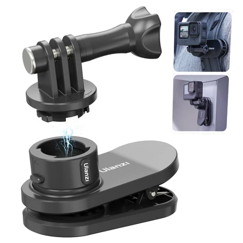 ULANZI Backpack Mount for Action Camera, Go Quick II Magnetic Suction Clip Clamp Mount Quick Release Shoulder Strap Holder Universal Accessories for Max Hero 13 12 11 10 9 8 7 6 5 Black DJI Action