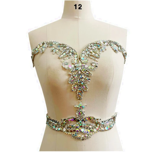 SimBae Large Size Pure handsewing Rhinestones Beads Applique for Dress Clothing Neckline and Waist Trim sew on Shining Crystal Sequins lace Patches one Set/Bag (Clear AB)