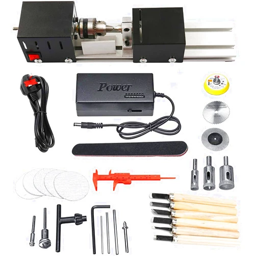 BACHIN Mini Lathe Beads Polisher Machine DIY CNC Machining for Table Woodworking Wood DIY Tool Lathe Standard Set DC 12V-24V 96W