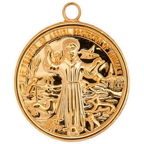 Leather Brothers St Francis Dog ID Tag, Gold Finish, 1