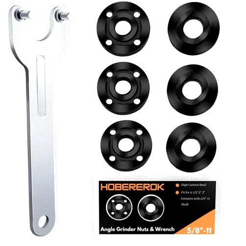 HOBEREROK 7PCS Angle Grinder Nut Angle Grinder Wrench Grinder Flange Nut 5/8-11 Compatible with Makita Dewalt Bosch Ryobi Milwaukee Metabo angle grinder attachments