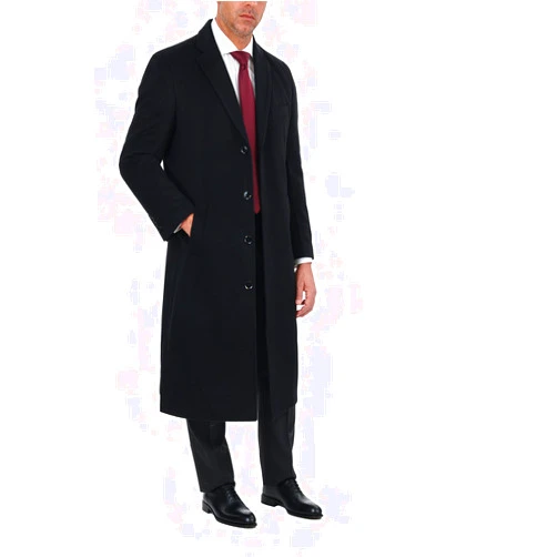 Arthur Black Mens Single Breasted Wool Cashmere Full Length Overcoat Long Coat - Black 54L