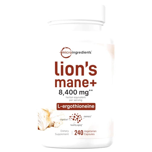 Micro Ingredients Lions Mane Supplement 8,400 mg Equivalent | 240 Veggie Capsules with L-Ergothioneine | Superfood Mushroom Antioxidants for Healthy Aging & Cognitive Support | Non-GMO