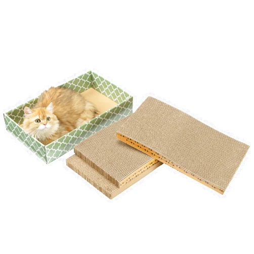 MECOOL Cat Scratching Board，3PC Cat Scratch Pad with Cat Scratch Box，Reversible Corrugated Cat Scratcher Cardboard and Lounge Bed for Indoor Cats, Catnip