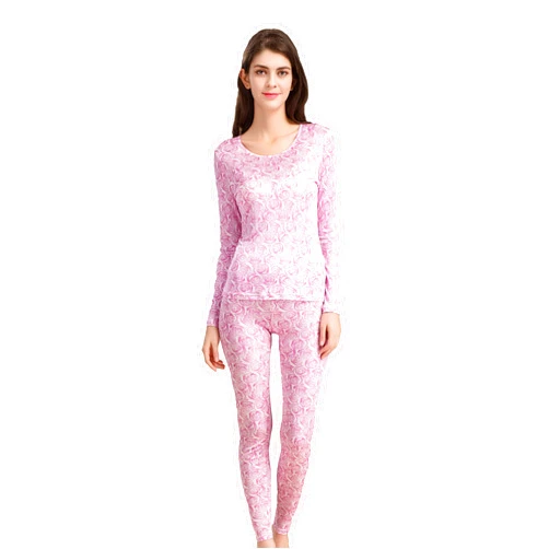 AQCLAY TulipSilk Women's PMulberry Silk Thermal Underwear Long Johns Printing Sets