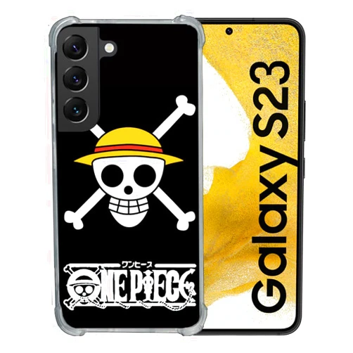 Cokitec Reinforced Tempered Glass Case for Samsung Galaxy S23 Manga One Piece Skull Design