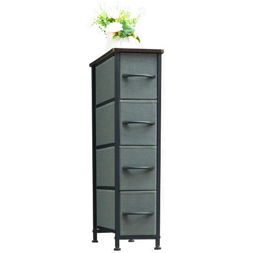 Somdot Narrow Dresser with 4 Drawers, Slim Storage Chest of Drawers with Removable Fabric Drawers for Closet Small Spaces Bathroom Bedroom Laundry, Charcoal Grey
