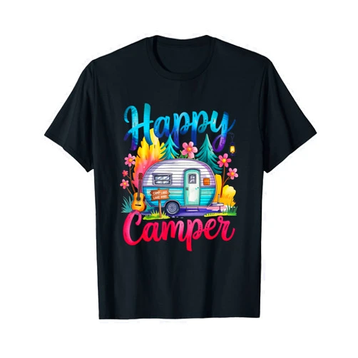 Funny Camping Camper Outdoor Tees Inspyrmyn Funny Happy Camper Camping Apparel Trailer RV Kids Women T-Shirt