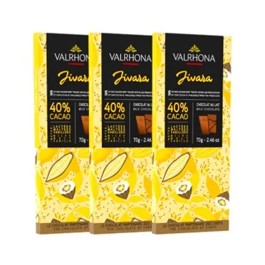 Valrhona Milk Chocolate JIVARA 40% Cacao Tasting Bar - Gourmet French Chocolate, Caramel & Vanilla. The Darkest Milk Chocolate for Baking & Frostings, Sauces, Silky Cakes, Candies. 70g. (Pack of 3)