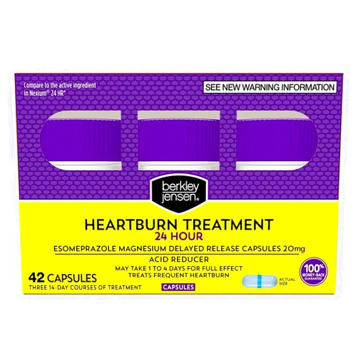 berkley jensen Esomeprazole Magnesium Delayed Release Capsules 20 mg - Acid Reducer, Frequent Heart Burn or Acid Reflux Medicine - Safe and Effective for 24-Hour Heartburn Relief - 42 Capsules