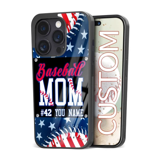 Eomnniofoy Custom Baseball Mom Phone Cases for Samsung Galaxy S10 S20 S21 S22 S23 S24 S25 Ultra Plus FE Edge | for iPhone Moto for Pixel, Black Trendy Stars Name Design Silicone Cover for Women Girls