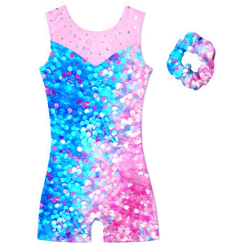 Belovecol Gymnastics Leotards for Girls Sleeveless Sparkle Dance Biketards Leotard Matching Hair Scrunchies 3-10Y
