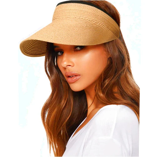 FURTALK Womens Sun Visor Hat Straw Sun Visors for Women Summer Packable Ponytail Beach Hats for Women Travel UPF 80+