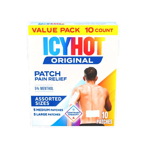 Icy Hot Original Pain Relief Patch Variety Pack with 5% Cooling Menthol for Fast-Acting Muscle and Joint Pain Relief, 5 Medium and 5 Large Comfortable Fabric Patches, 10 Ct.