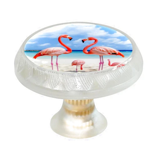 FVQL Transparent Cabinet Knobs Set of 4, Round, Clear, Drawer Pulls with Screws, Tropical Beach Animal Bird Flamingo