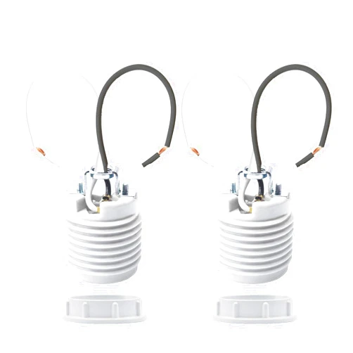RXEAZIL E26 Ceramic Threaded Light Socket with White Aluminum Shade Ring, UL Listed Medium Base Standard Screw-in Bulb Socket Replacement, 6 Inches Pre-Wired Porcelain Lamp Holder for Halogen LED Bulb (1)