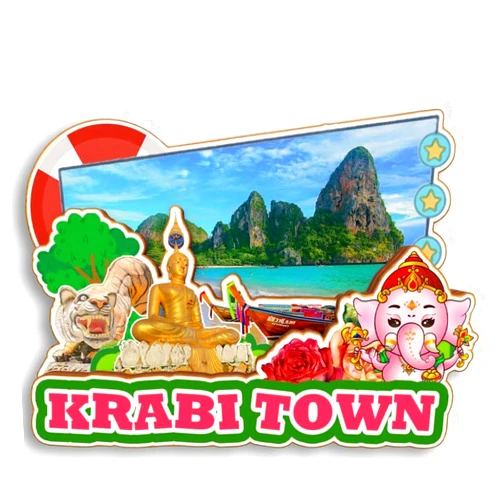 Tripsouv Krabi Town Thailand Wooden 3D Fridge Magnet City Travel Souvenir Cute Refrigerator Stickers Home Kitchen Decoration