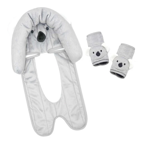 Travel Bug Baby & Toddler 3-Piece Head Support & Strap Covers Set for Car Seats, Strollers & Bouncers … (Koala)