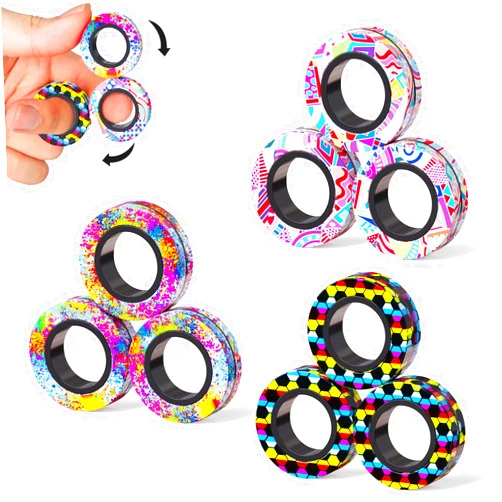 Finger Rock 9Pcs Magnetic Rings Fidget Toys Adult Set, Idea ADHD Fidget Stress Toy Pack,Fidget Spinner Rings for Anxiety Relief Therapy Toys for Boy and Girl Ages 8-13,Teens Gift Easter Basket Stuffers