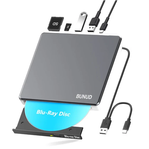 BUNUD External Blu Ray Drive, USB 3.0 Type C Blu ray Burner DVD/BD Player Read/Write Portable Bluray Drive Slim Optical Blue Ray CD DVD Reader for laptop PC Windows 11 Macbook Pro Air Desktop Linux OS