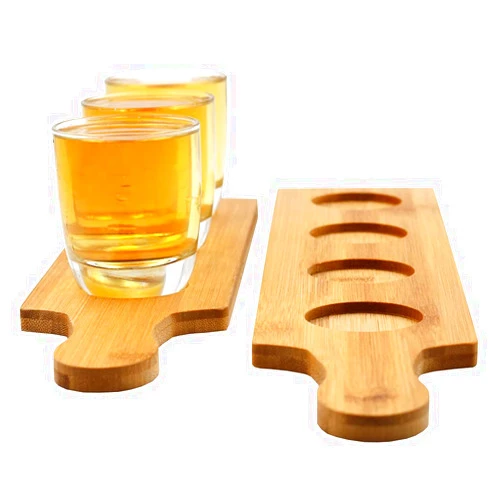 Fiico HinLot 2.7 Inches Dia Base Beer Tasting Flight Wine Glasses Flight Boards Jars Serving Paddles (Square 4 Slots, 1), 3.5Wx15.5L