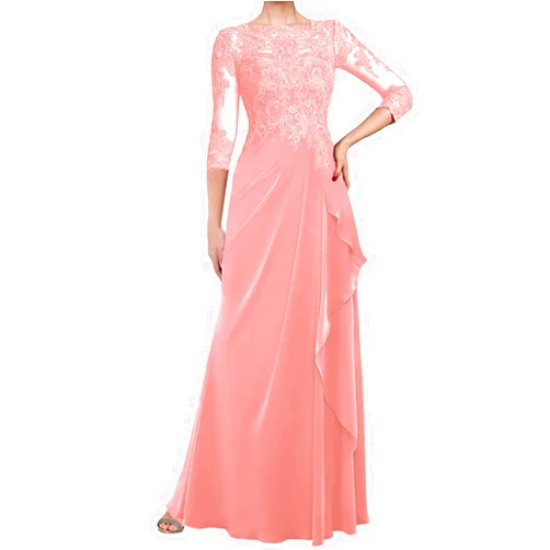 EcubMaker Mother of The Bride Dresses 3/4 Sleeves Chiffon Evening Formal Dress Sequin Wedding Guest Groom Dress MM0103