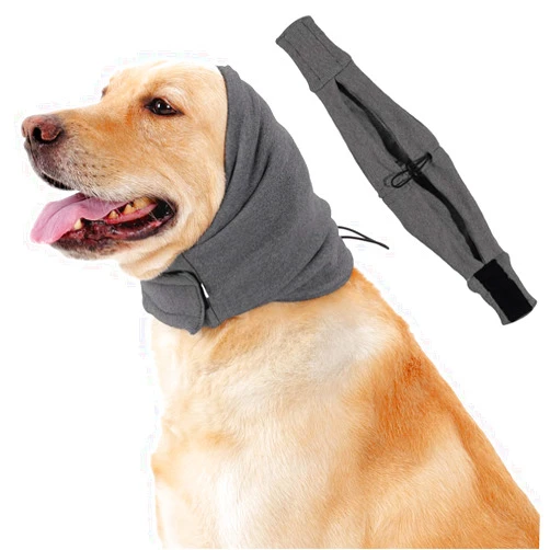 HEYWEAN Quiet Ears for Dogs Calming Headband with No Flap Ear Wraps for Anxiety Relief & Noise Protection Dog Ear Muffs with Velcro for Grooming Bathing Grey Medium