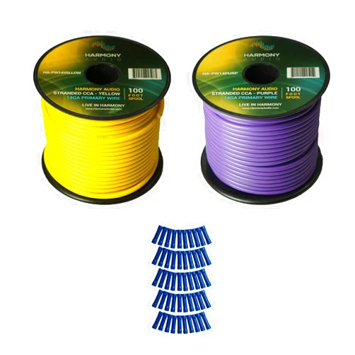 Harmony Audio Primary Single Conductor 14 Gauge Power or Ground Wire - 2 Rolls - 200 Feet - Yellow & Purple for Car Audio/Trailer/Model Train/Remote