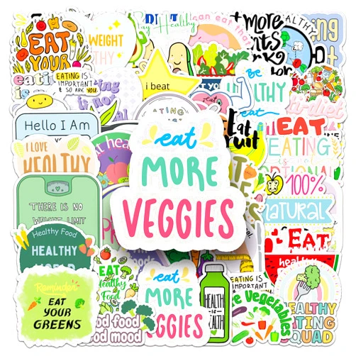 Zumkjde Healthy Diet Stickers, 50Pcs Eating Health Decals for Decoration Laptops Water Bottle Fridge Furniture Kitchen, Leave Anorexia Encourage Love Food Sticker for Kids Teens Labels Adults